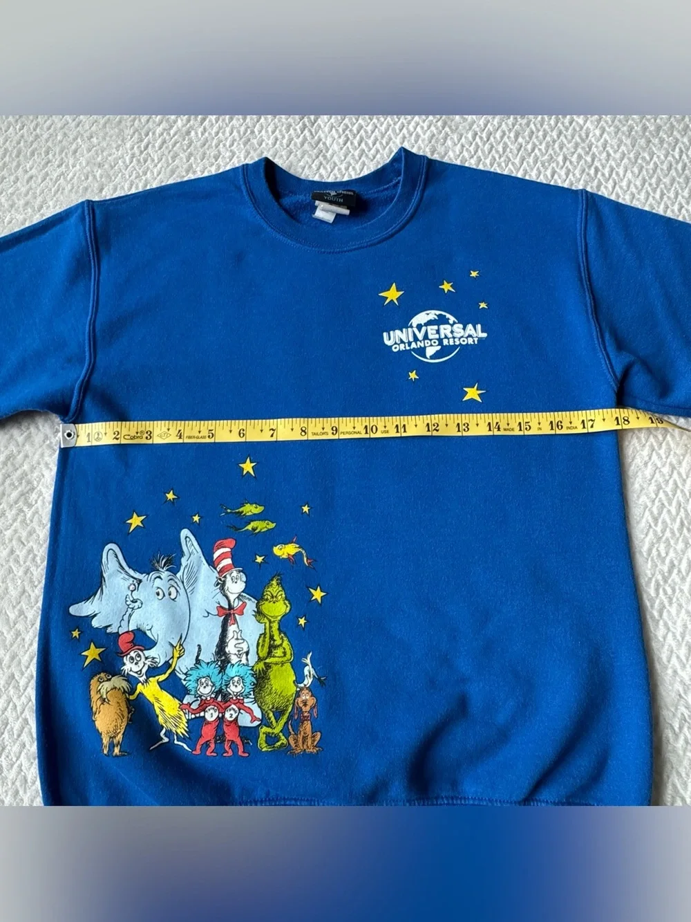 Universal Studios Orlando Dr. Seuss Crewneck Sweatshirt Youth L Blue Fleece